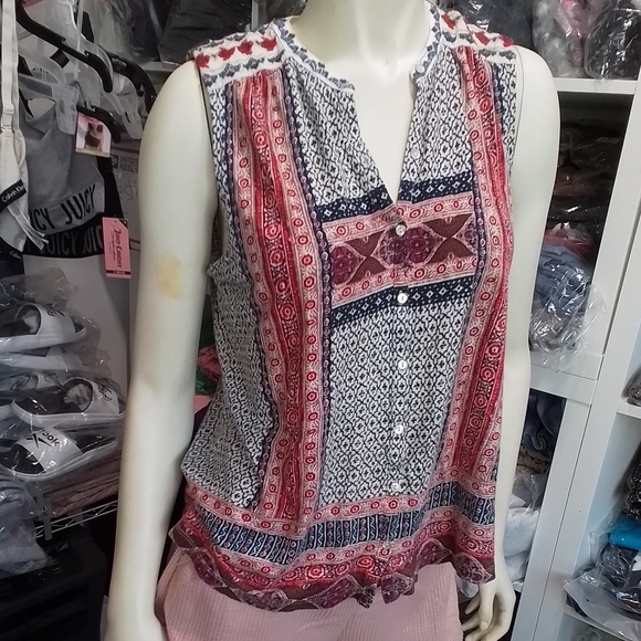 Lucky Brand Boho Embroidered Sleeveless Button Down Shirt Top Medium - Picture 15 of 15